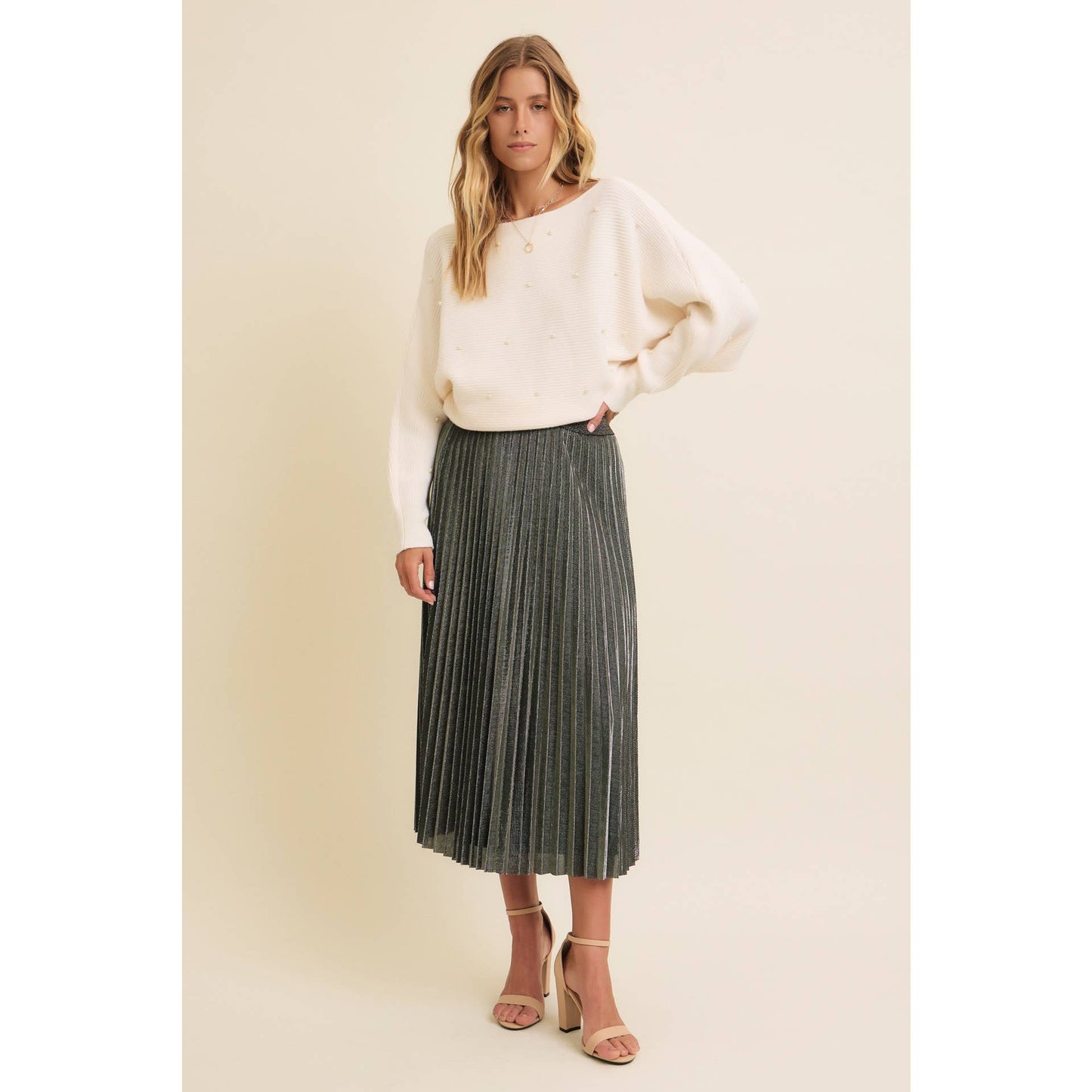 SPARKLING ACCENT PLEATED MIDI SKIRT