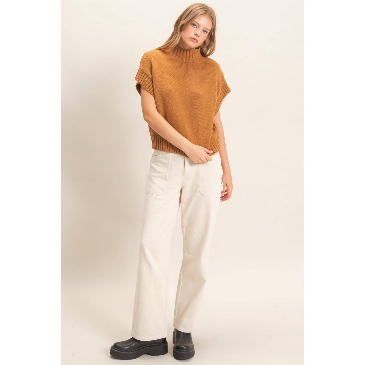 Ribbed Mock Neck Sweater Vest