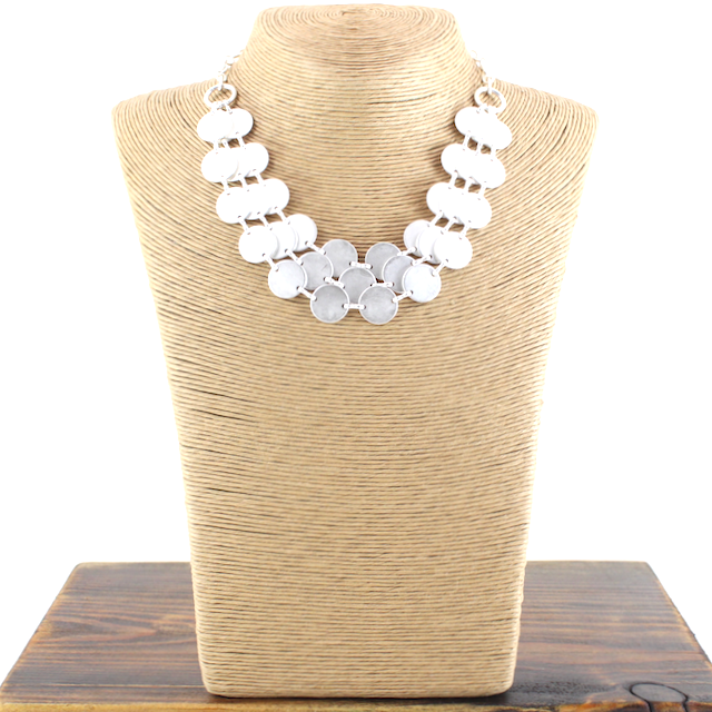 3 Row Round Disk Chain Necklace