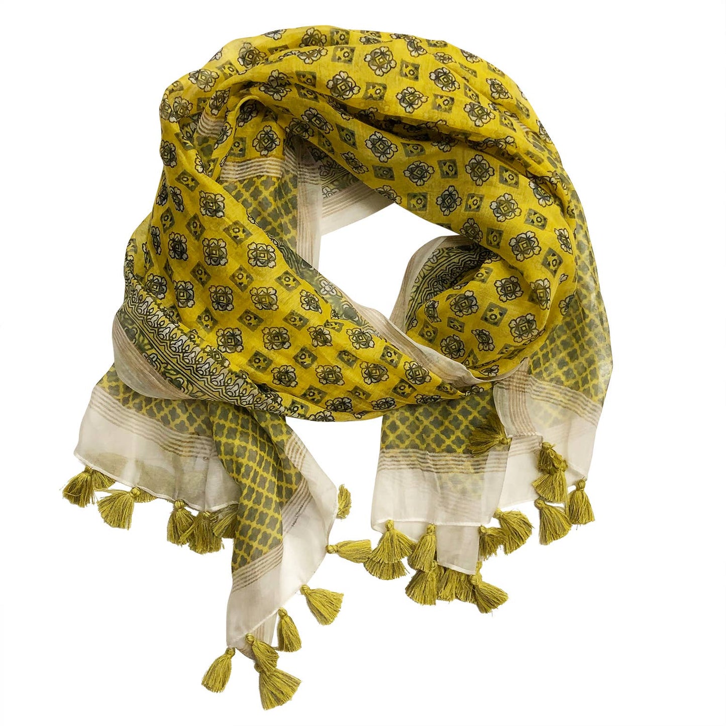 Milana Fringed Yellow Cotton Scarf