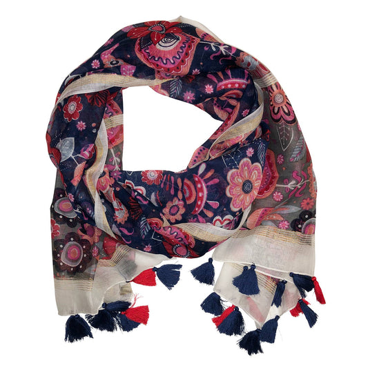 Pari Floral Navy Pink  Soft Cotton Scarf