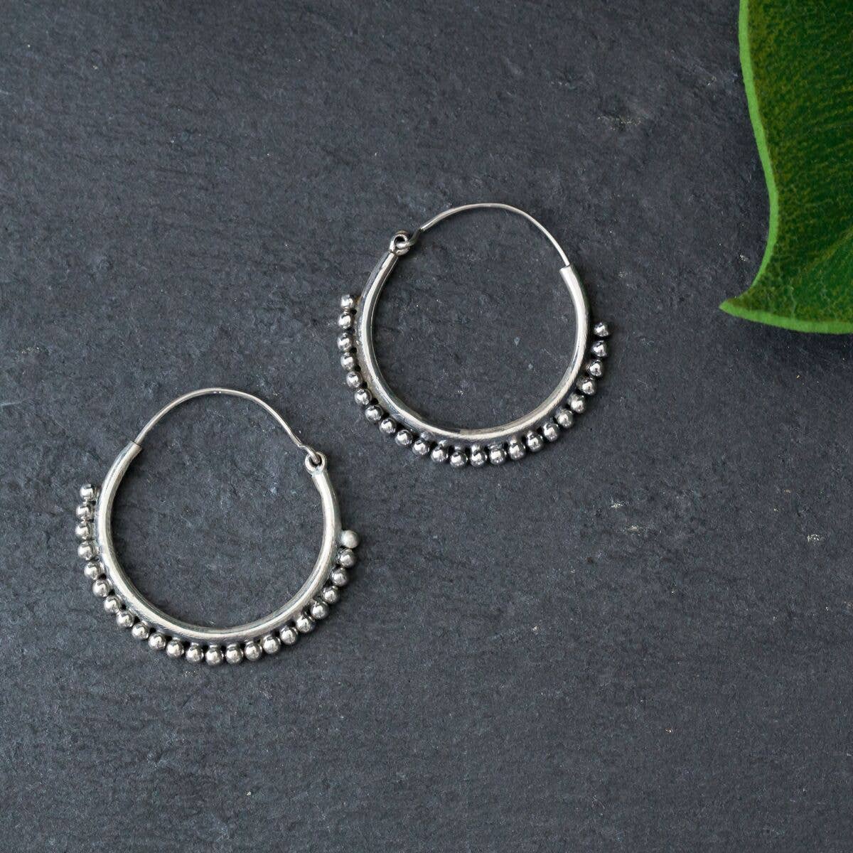 Sterling Silver Spotted Hoop Earring