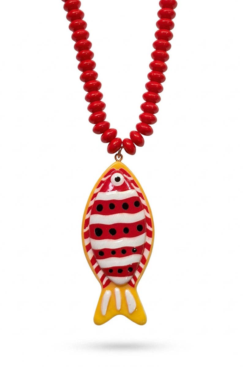 Vibrant Fish Pendant Beaded Necklace