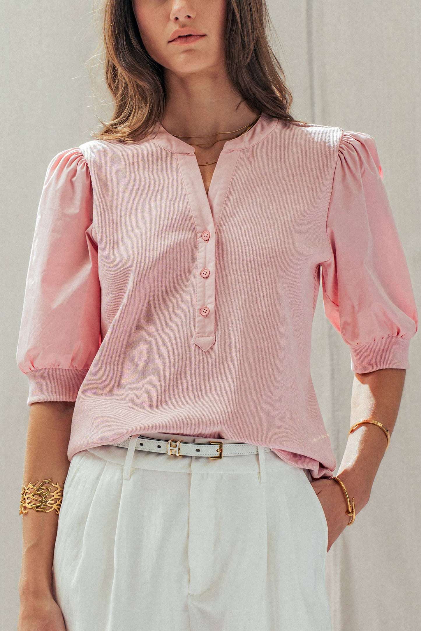 Puff Sleeve Henley Top