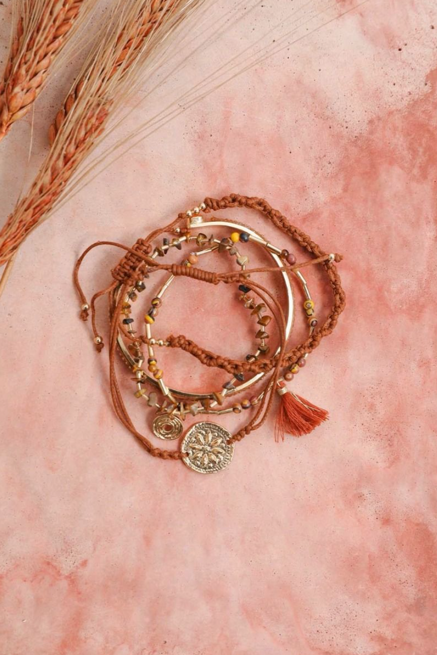 Carson Charmed Bracelet Set - Rust