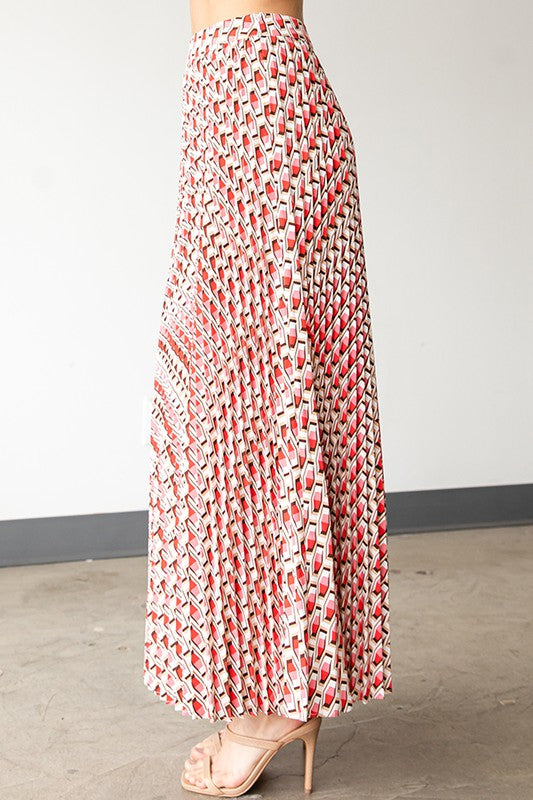 Geometric Print Pleated Long Skirt