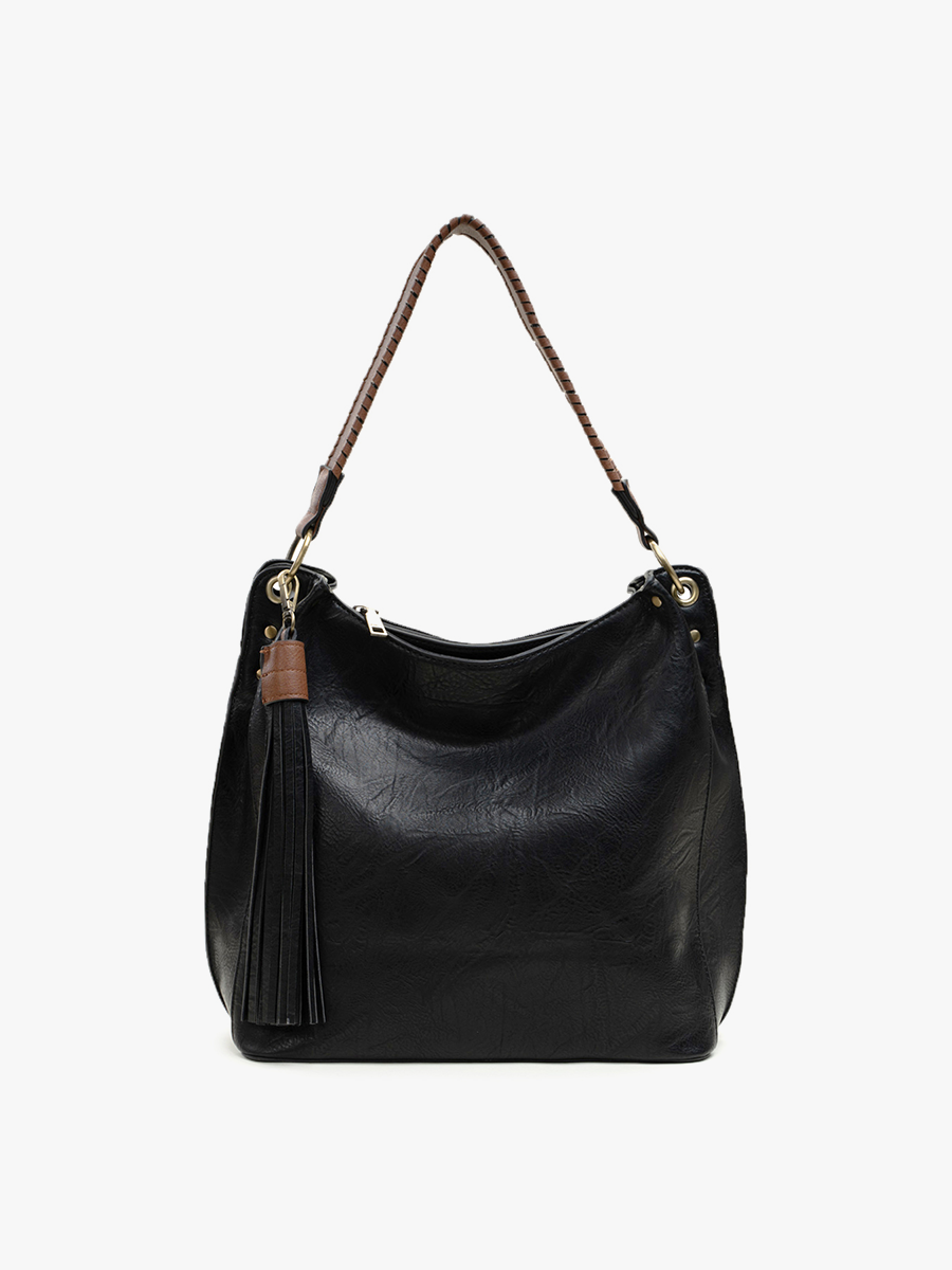 Three Compartment Tassel Hobo Bag