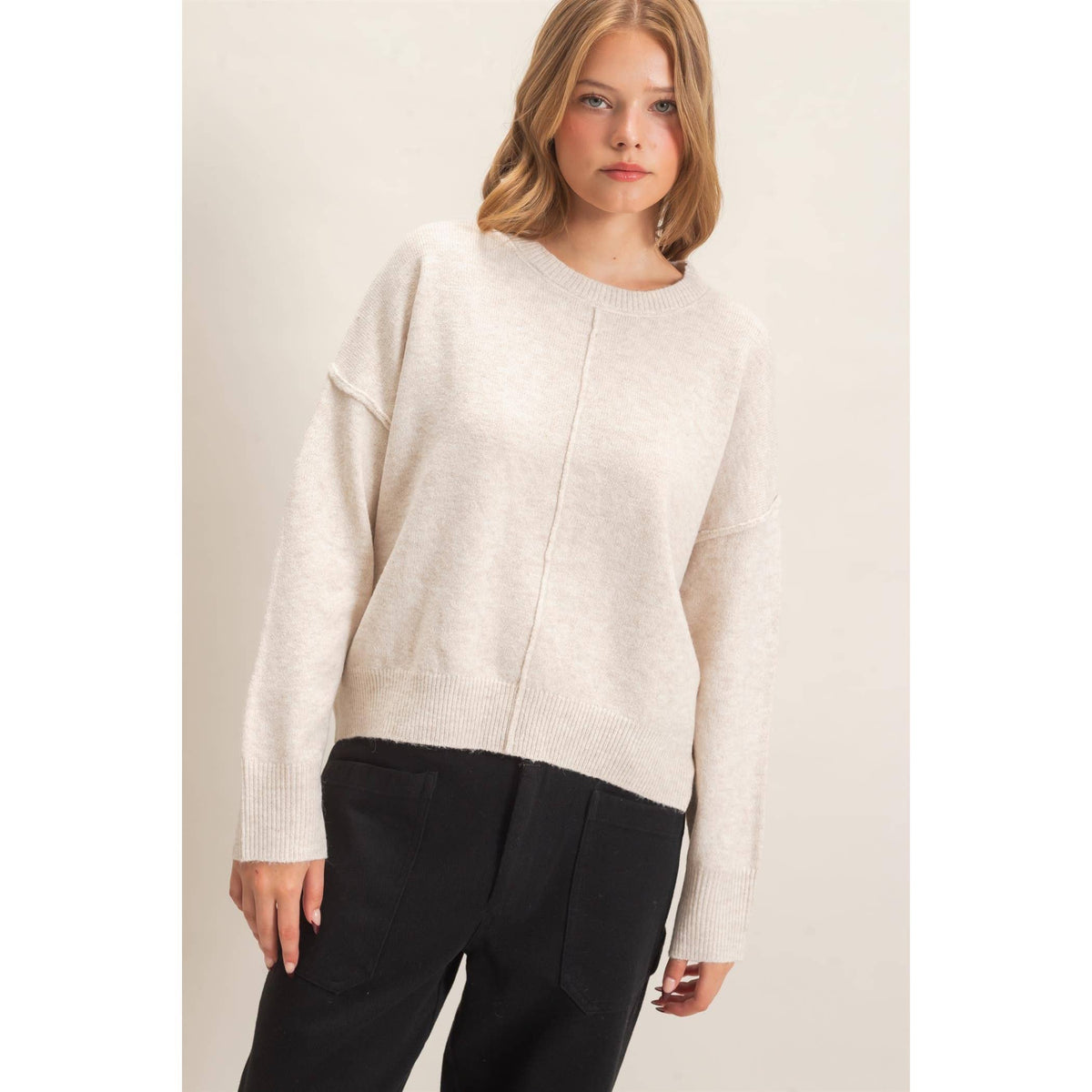 Crew Neck Sweater With Ribbed Hem
