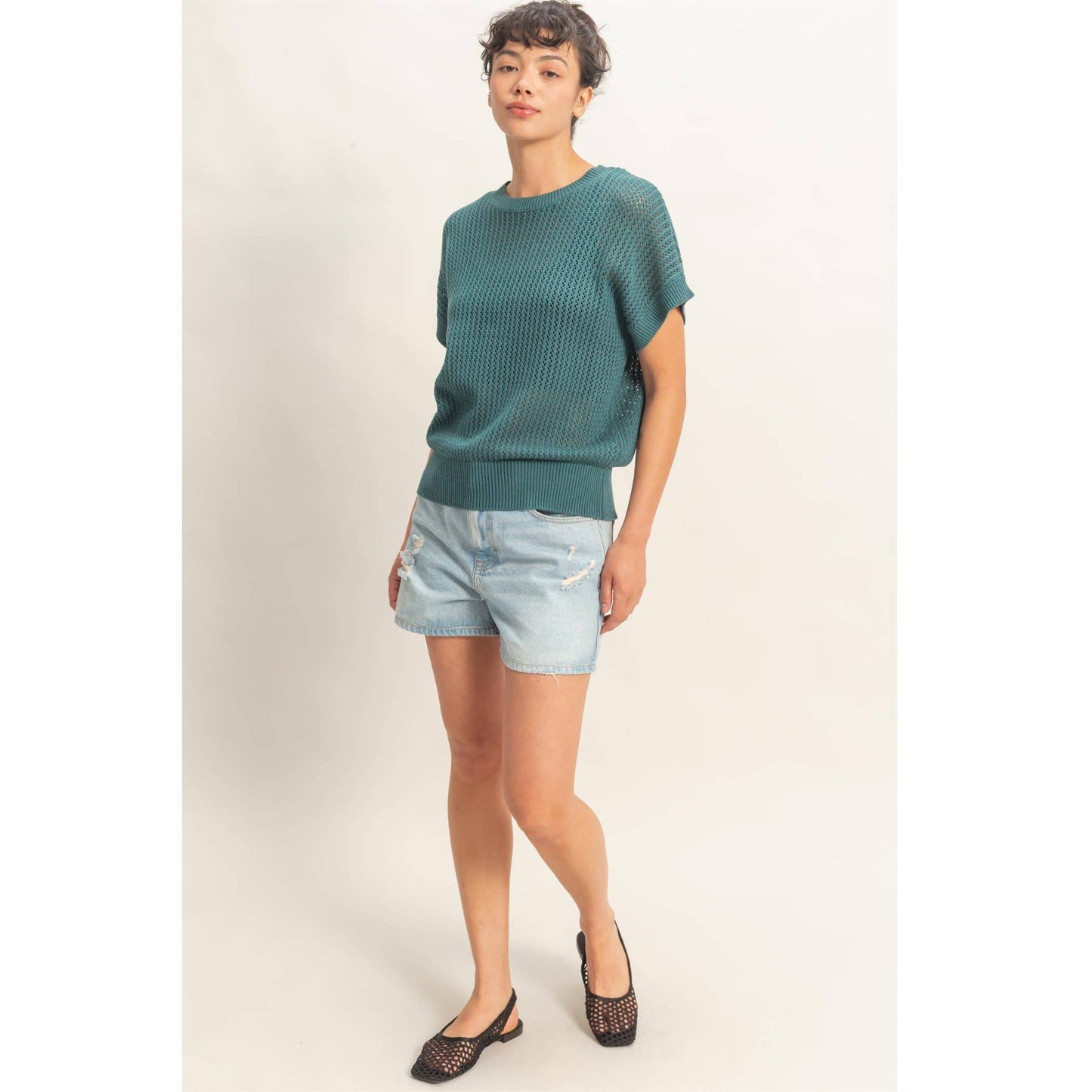 Open-Knit Dolman Sleeve Top
