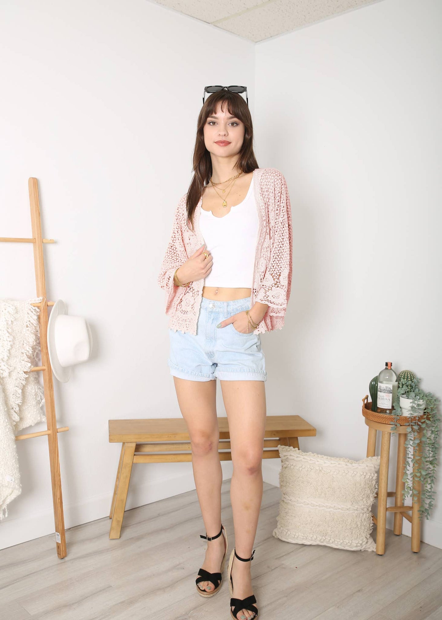 Embroidered Lace Kimono Crop Cardigan Half