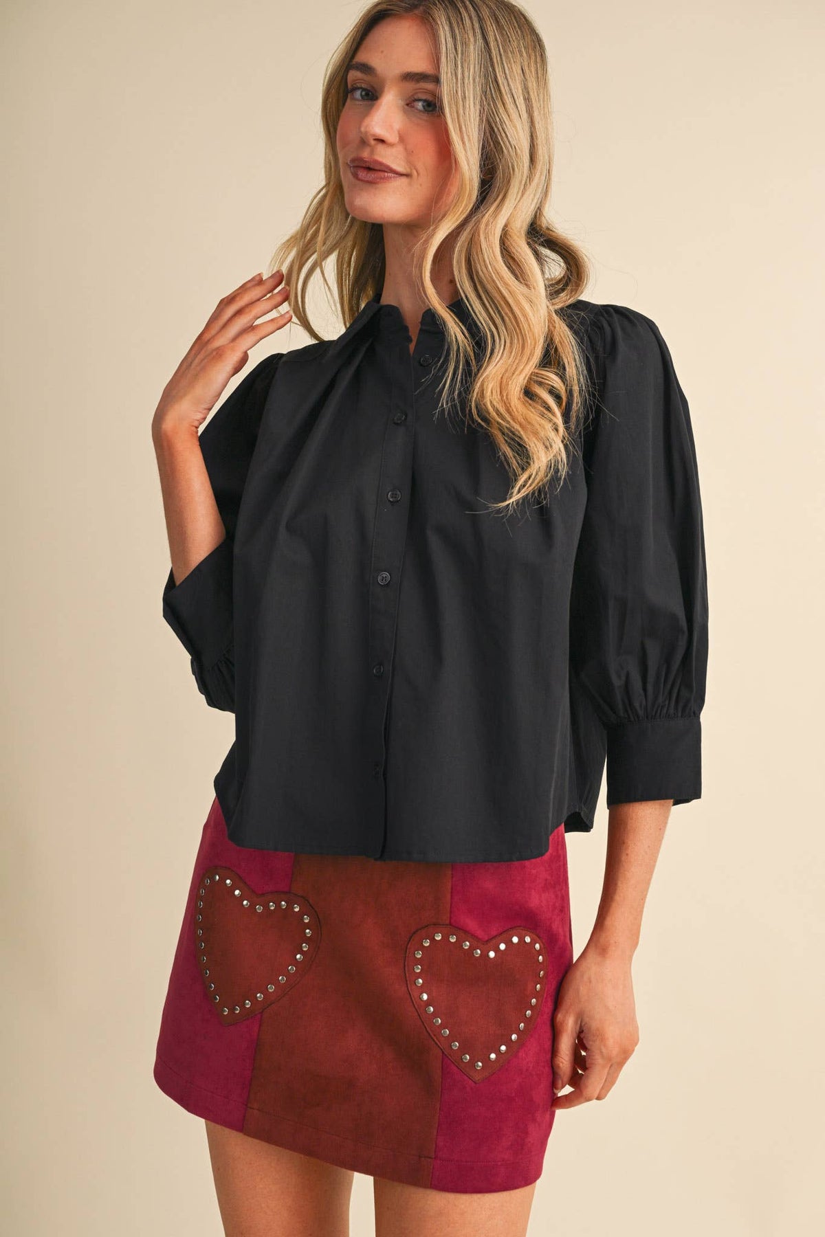 PUFF SLEEVE BUTTON DOWN TOP