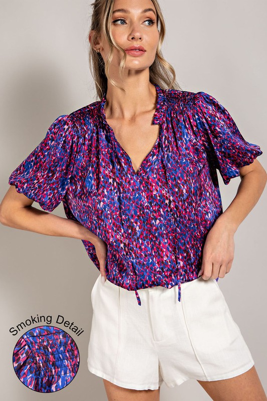 TIE FRONT SHORT SLEEVE BLOUSE