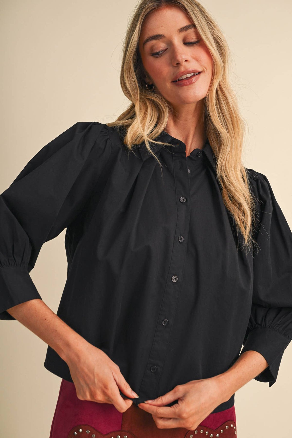 PUFF SLEEVE BUTTON DOWN TOP