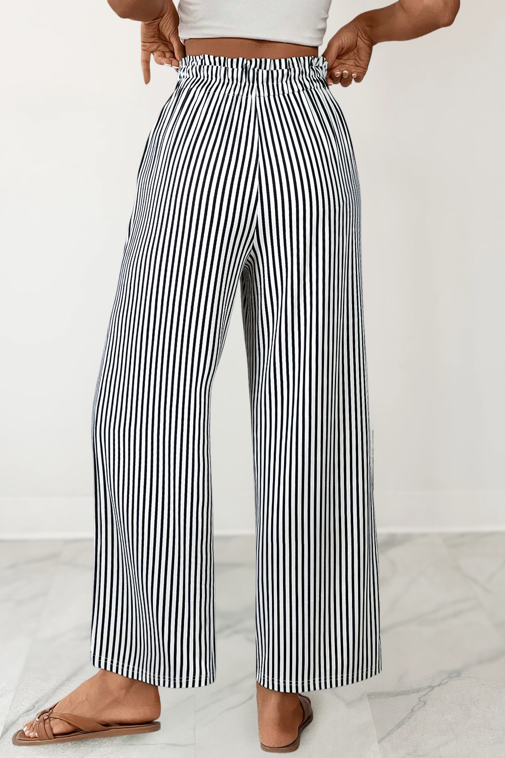 Stripe Drawstring Knot Wide-Leg Shift Pants