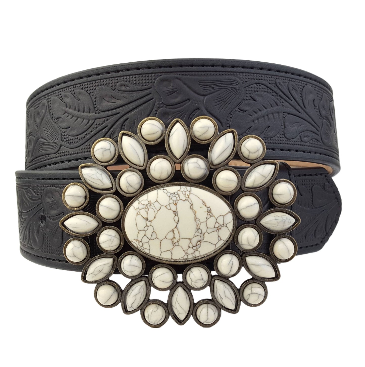 Western Floral Buckle with Floral Tooled Belt