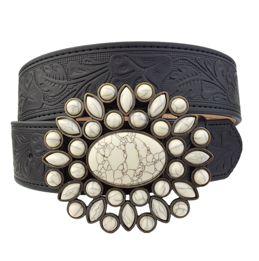 Western Floral Buckle with Floral Tooled Belt