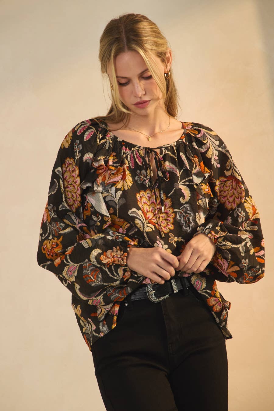 Floral Printed Long-sleeve Blouse