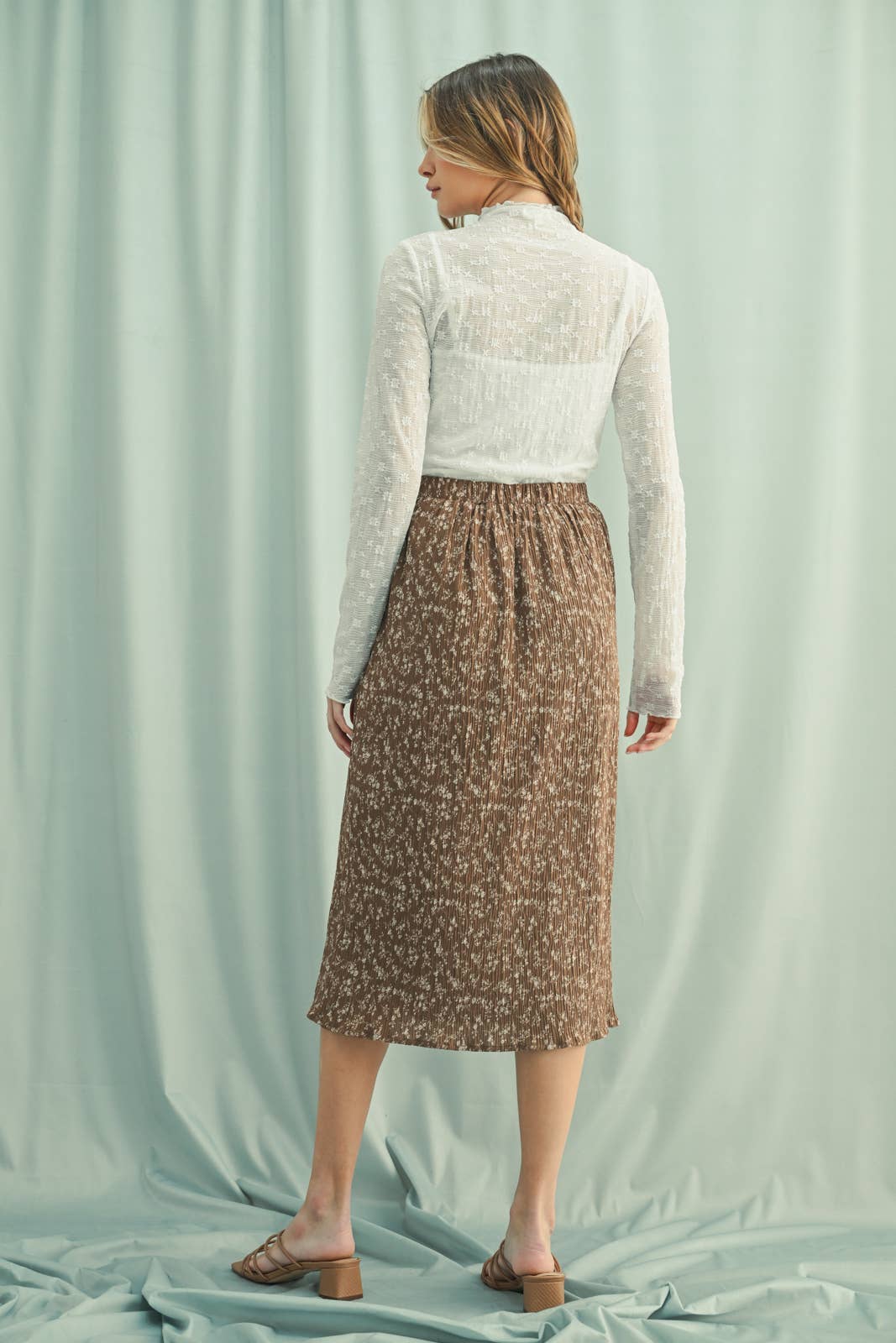FLORAL CRINKLE MIDI SKIRT