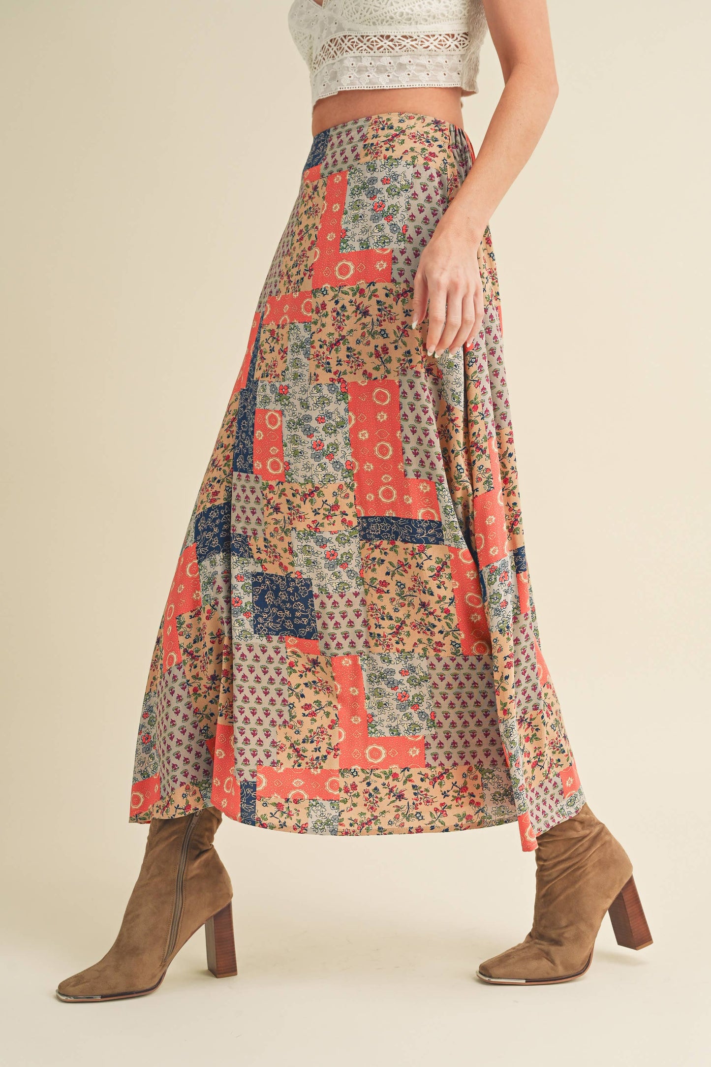 Patchwork Print Skirt