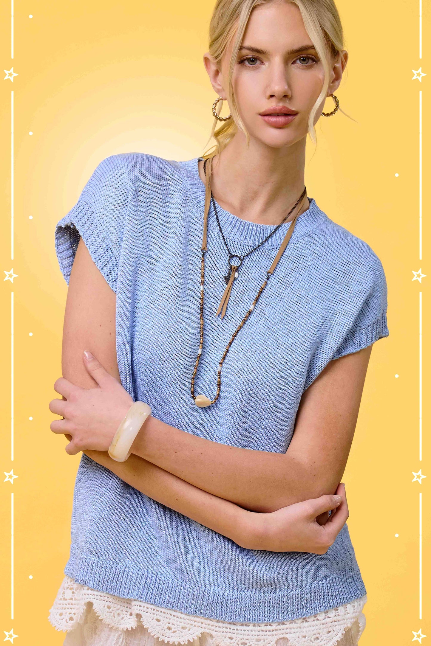 Loose Fit Sleeveless Ribbed Knit Mock Crew Neck Top