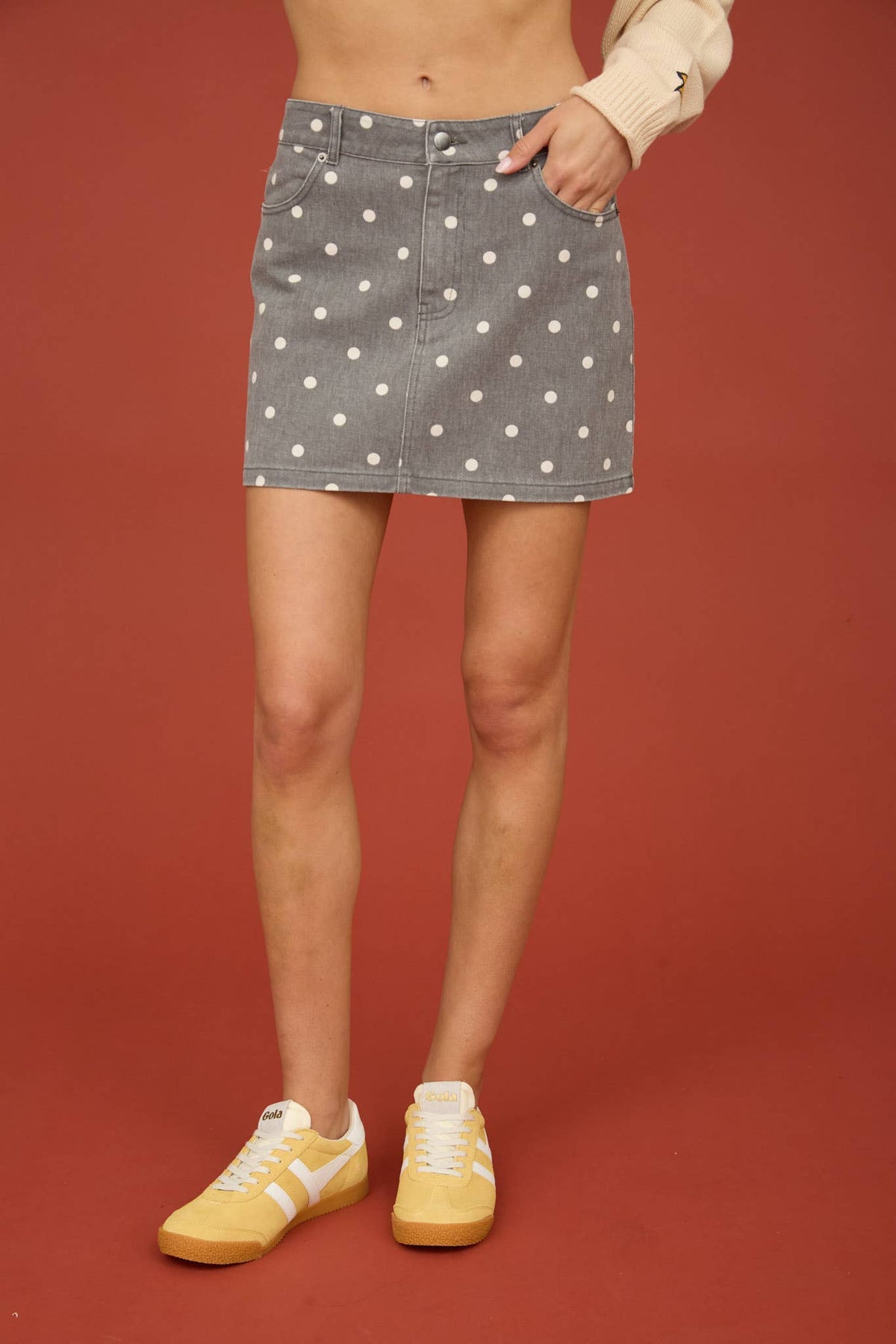 POLKA DOT DENIM MINI SKIRT