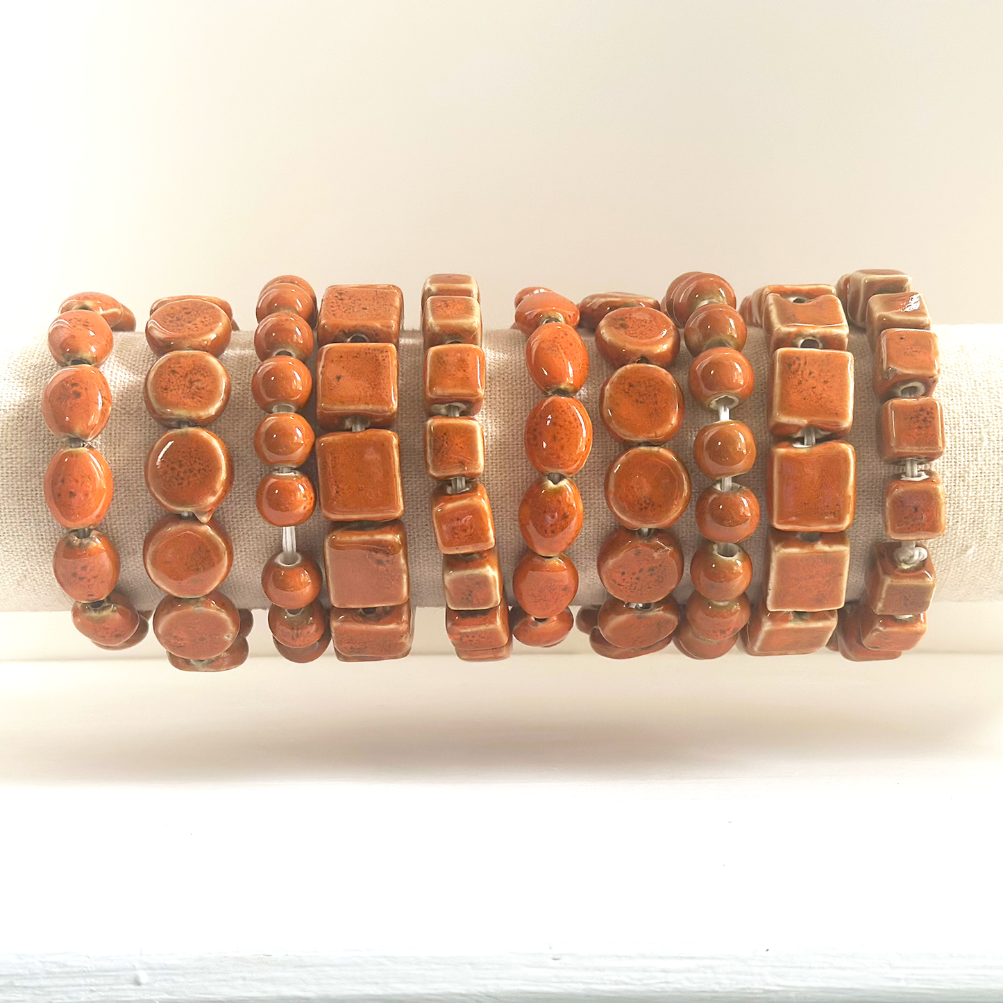 Orange Clay Bead Stretch Bracelets - Assorted shapes