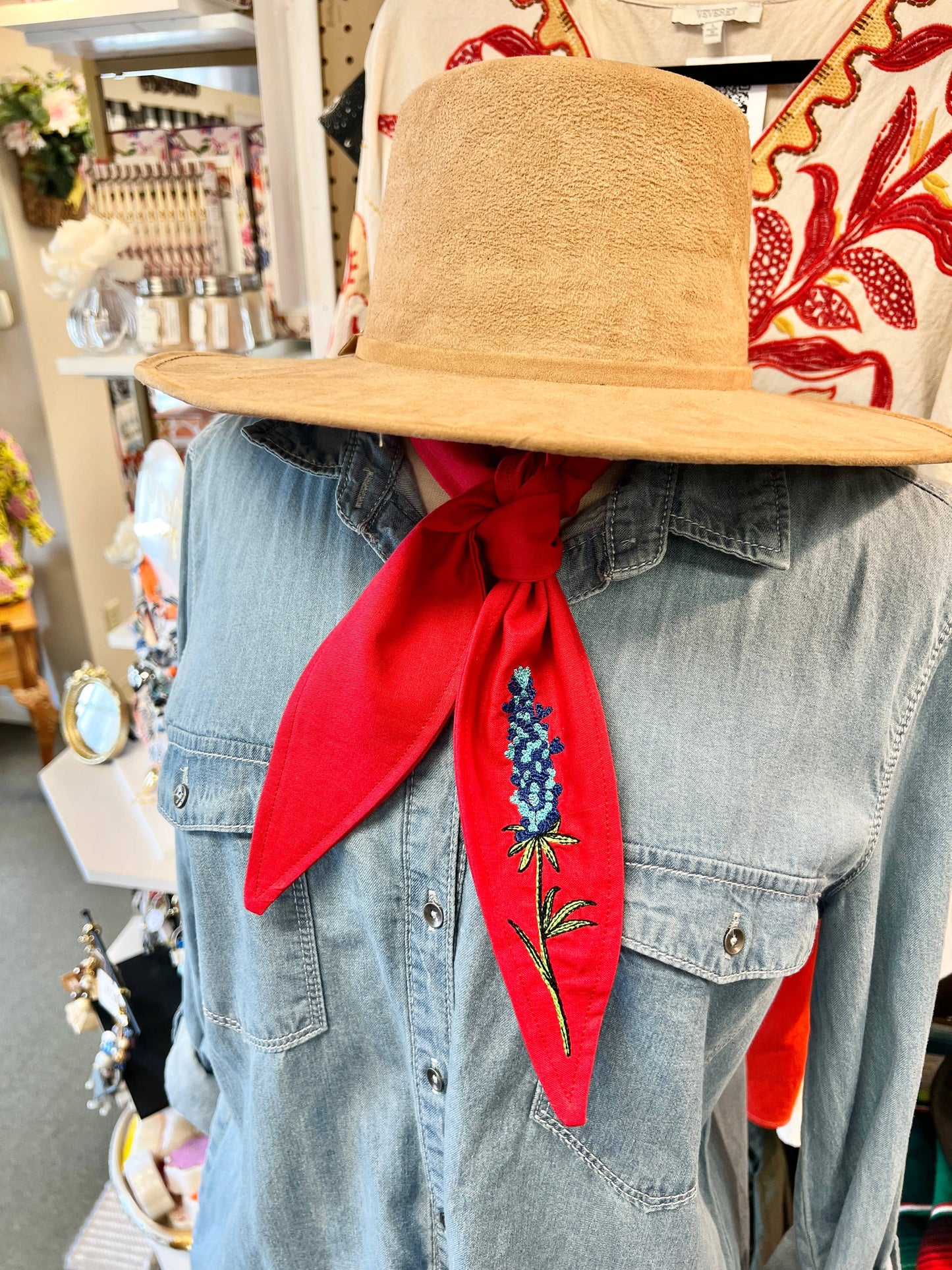 Bluebonnet Embroidered Ascot Scarf