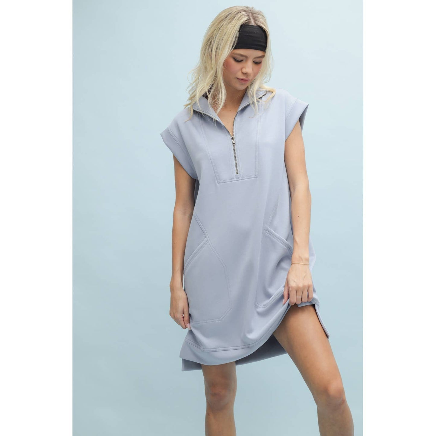 SCUBA HALF-ZIP MINI DRESS