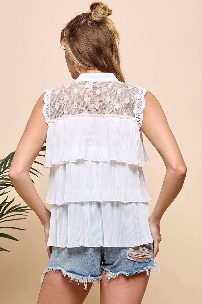 Lace Detail Tiered Sleeveless Blouse