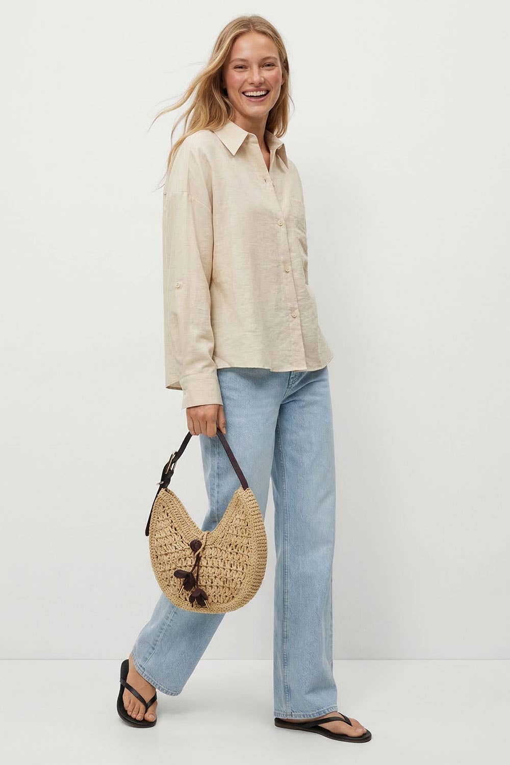 Linen Blend Rolled Sleeve Shirt