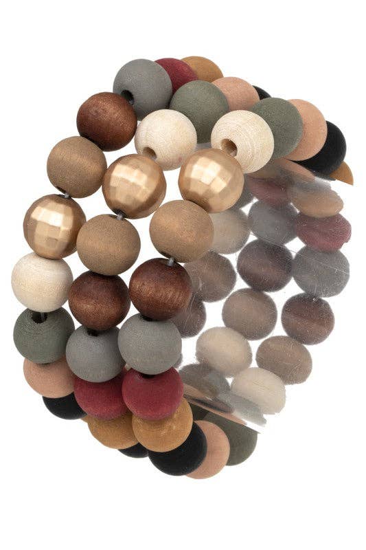 Wood Metal Accent Bead Bracelet