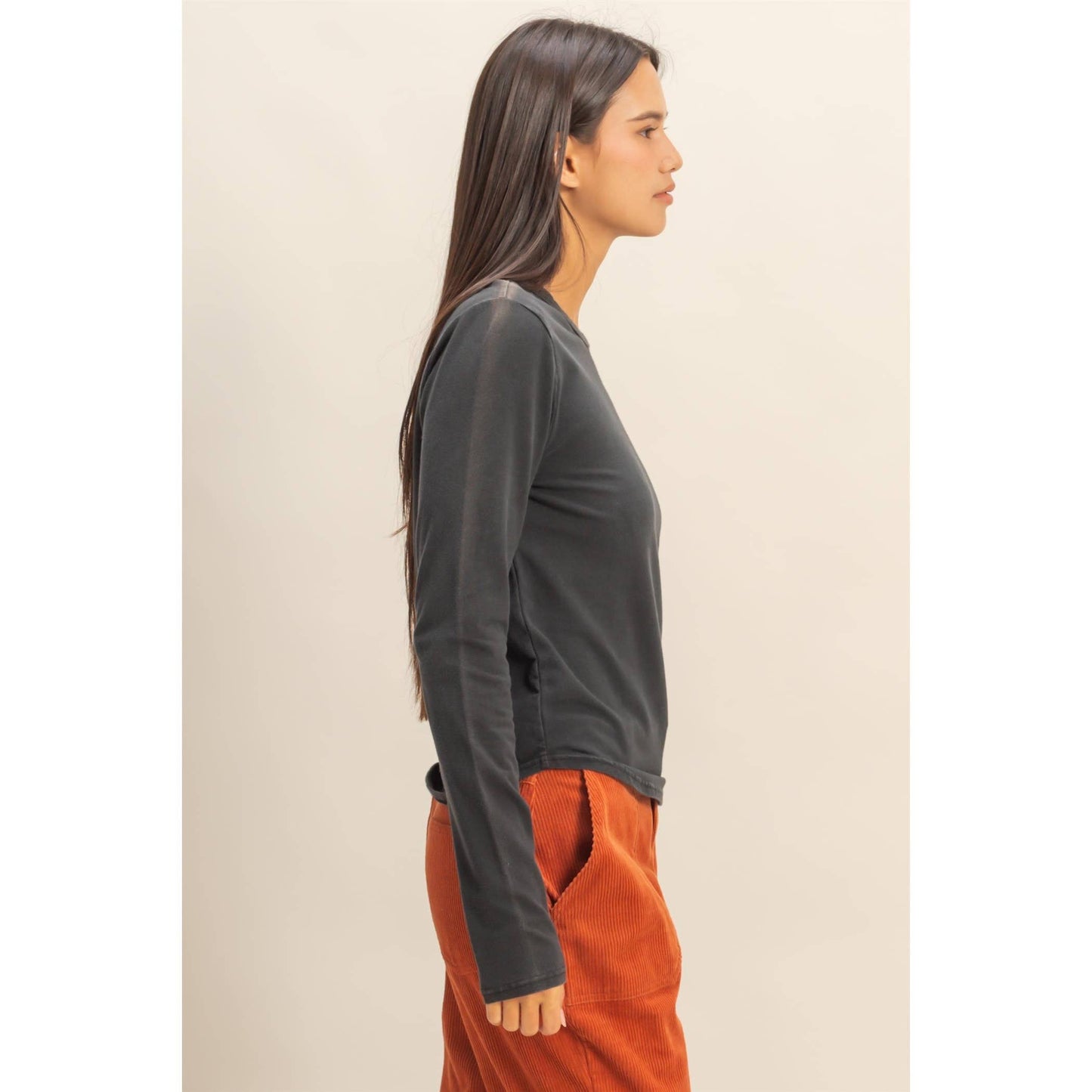 Long Sleeve Round Hem Top