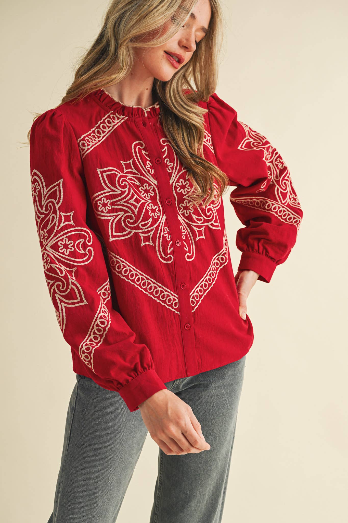 EMBROIDERED  BUTTON UP TOP