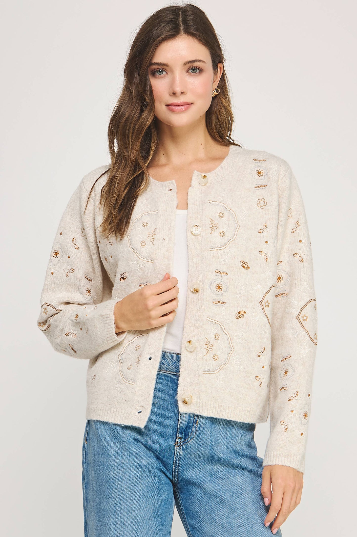 Embroidered Knit Sweater Cardigan