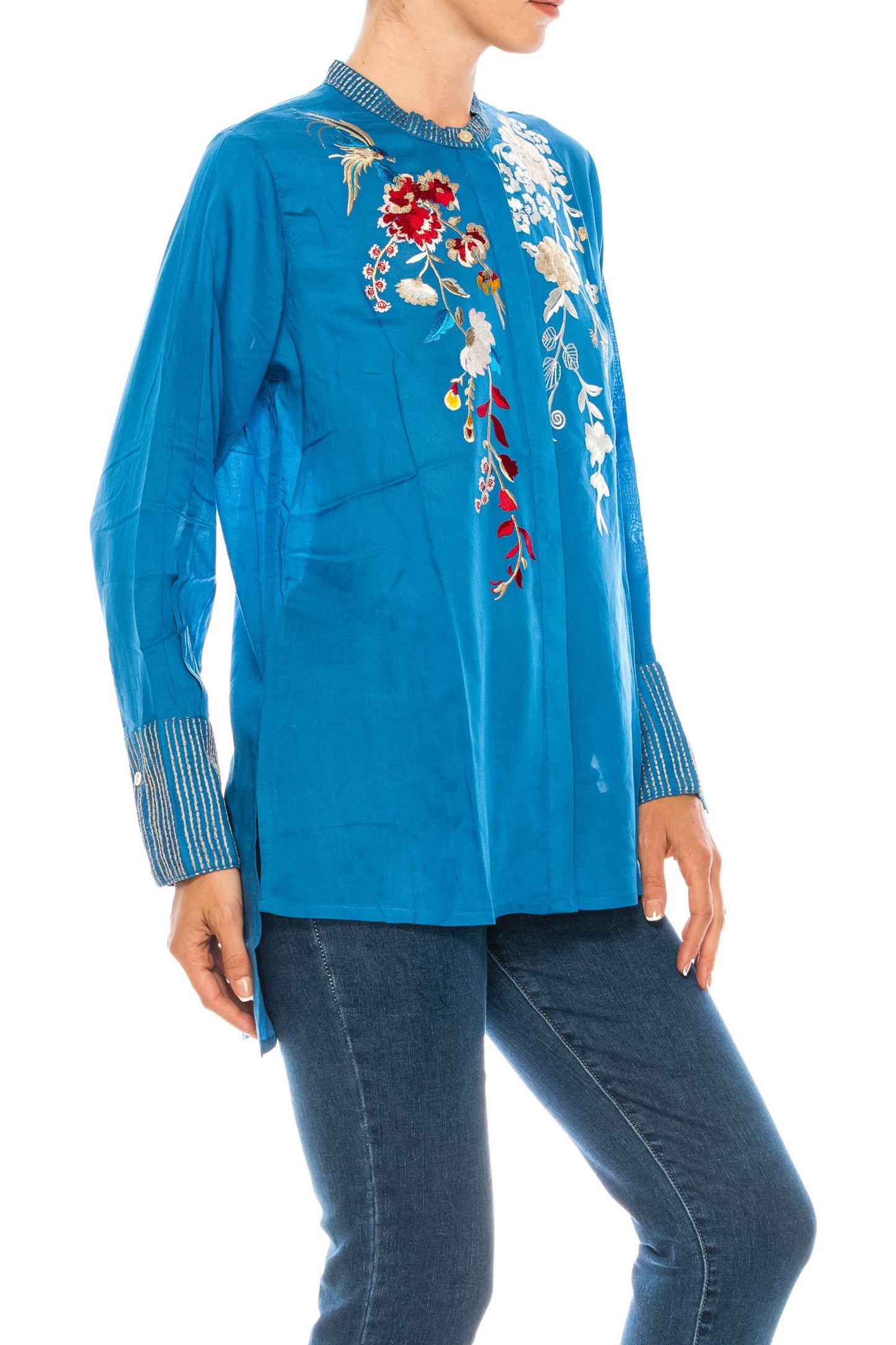 Button Down Boho Top with Embroidery