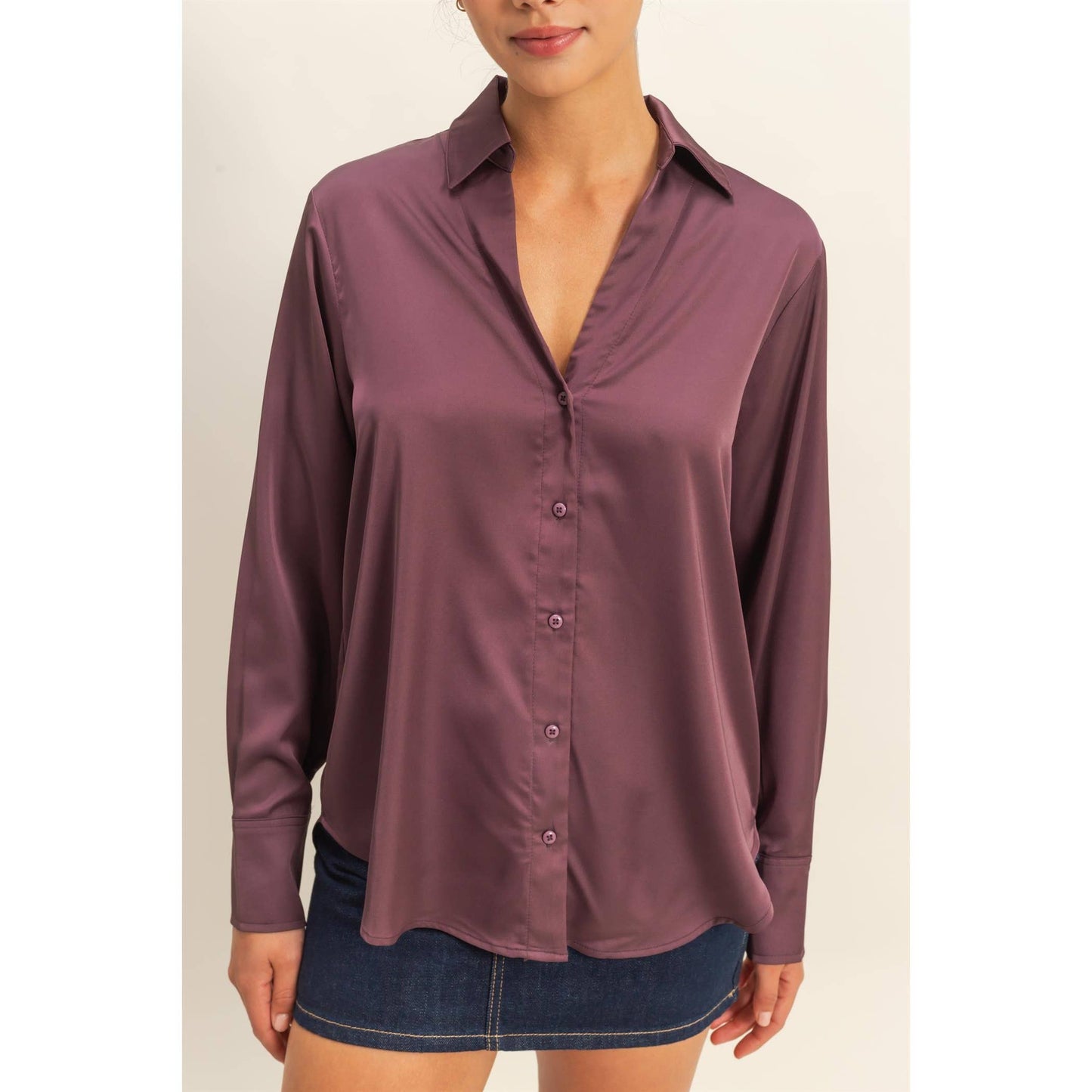 Button-Up Satin Shirt