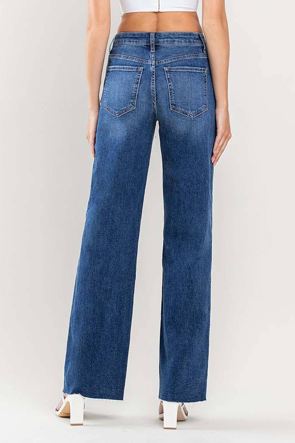 HIGH RISE CLEAN CUT RAW HEM WIDE JEANS