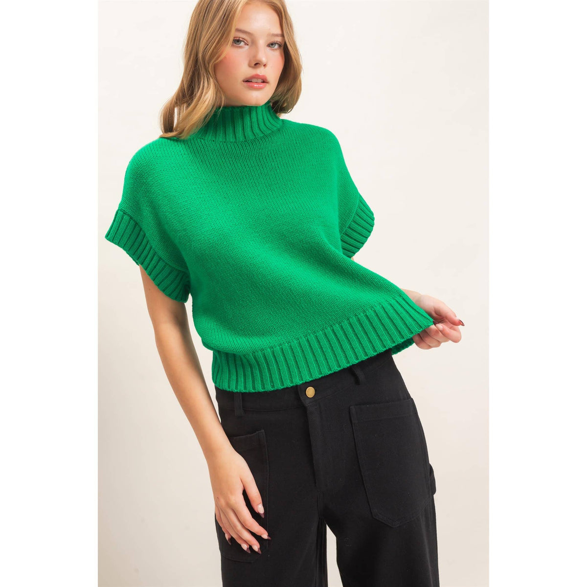 Ribbed Mock Neck Sweater Vest