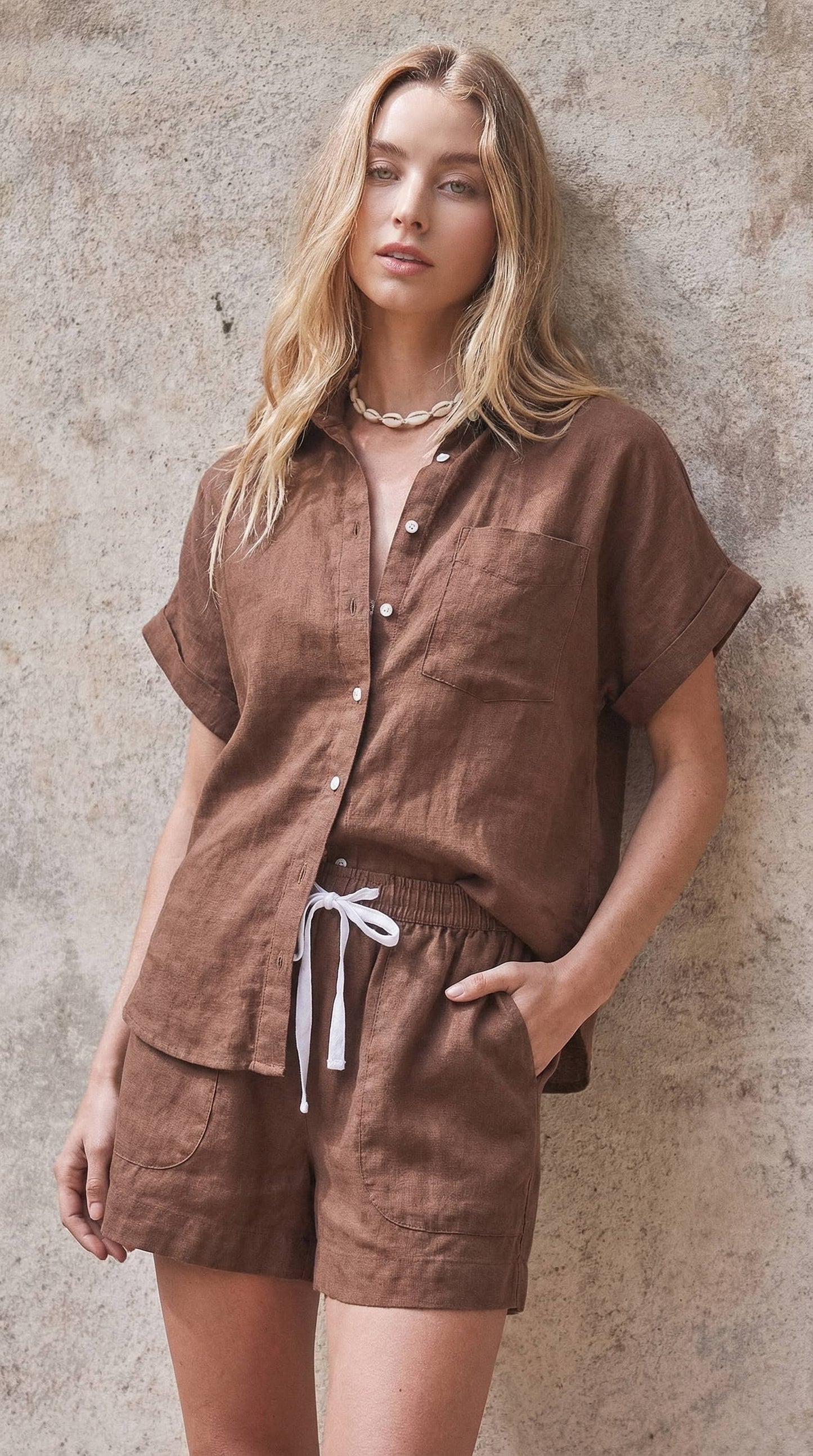 Striped Linen Short Sleeve Button-Down Shirt