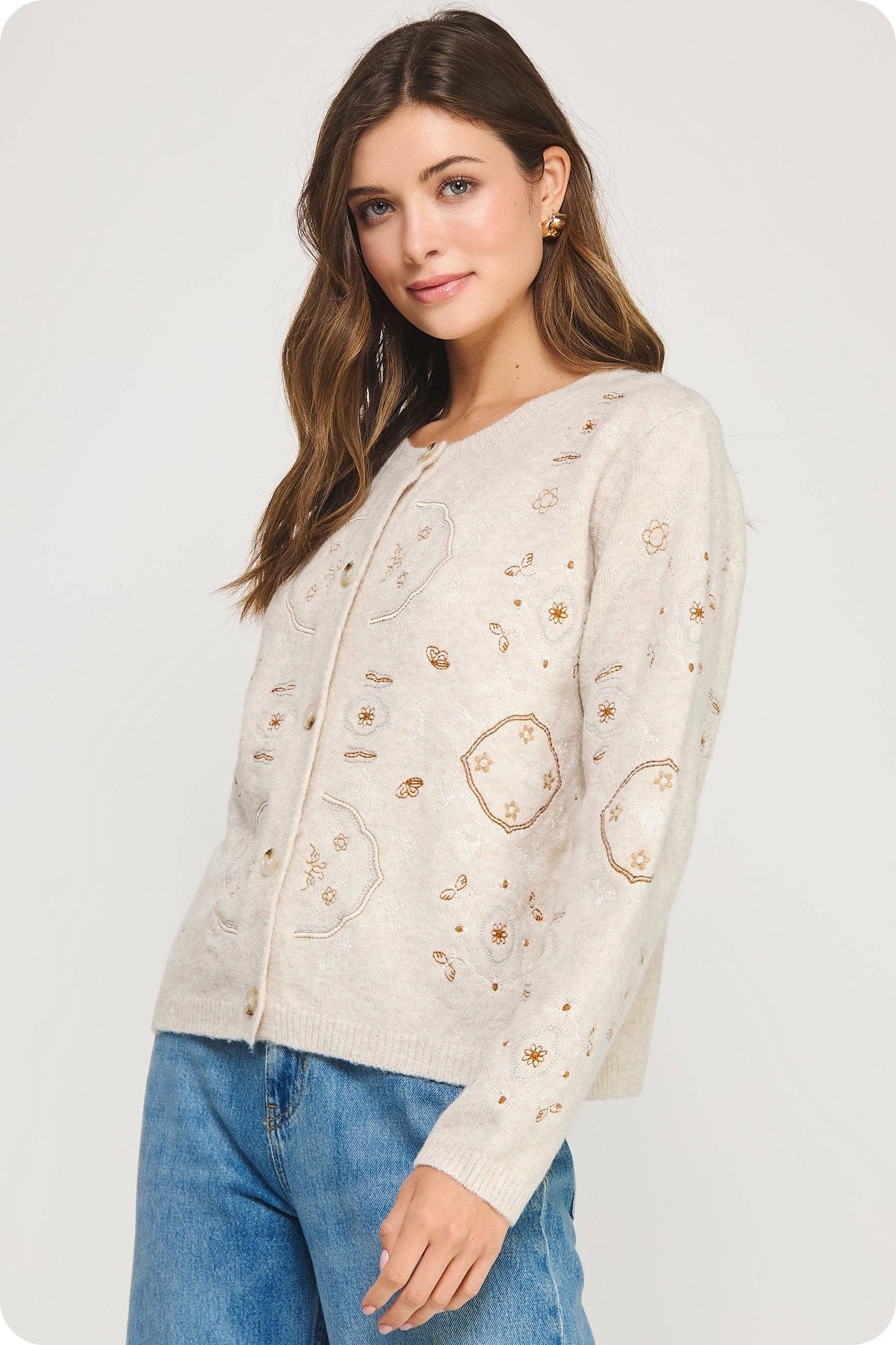 Embroidered Knit Sweater Cardigan
