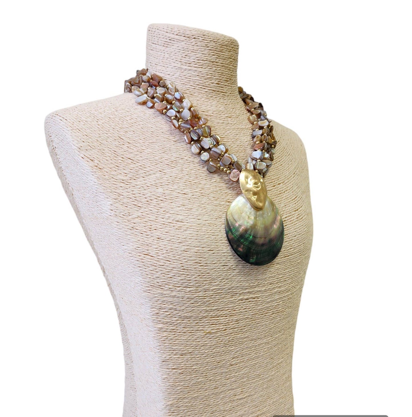 Abalone Chip Necklace w/ Mother of Pearl Seashell Pendant