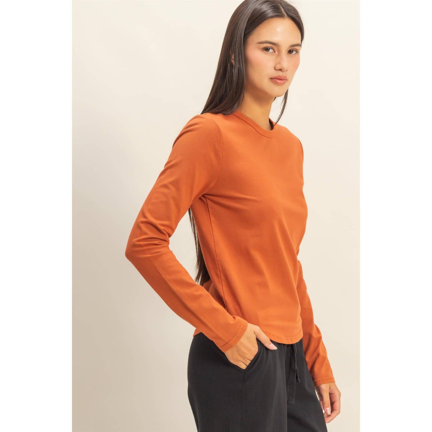 Long Sleeve Round Hem Top
