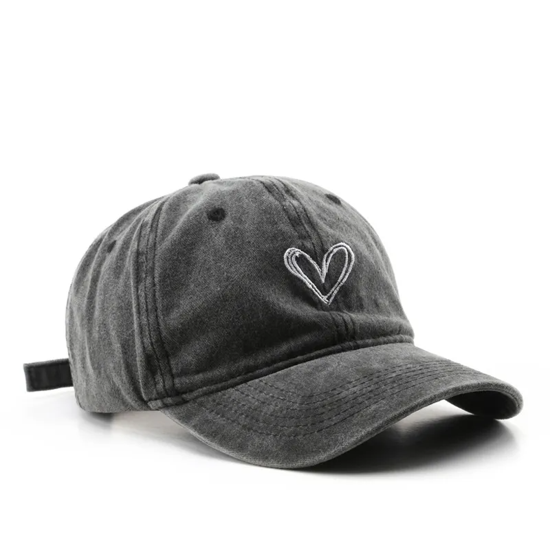Retro Washed Embroidered Heart Baseball Cap