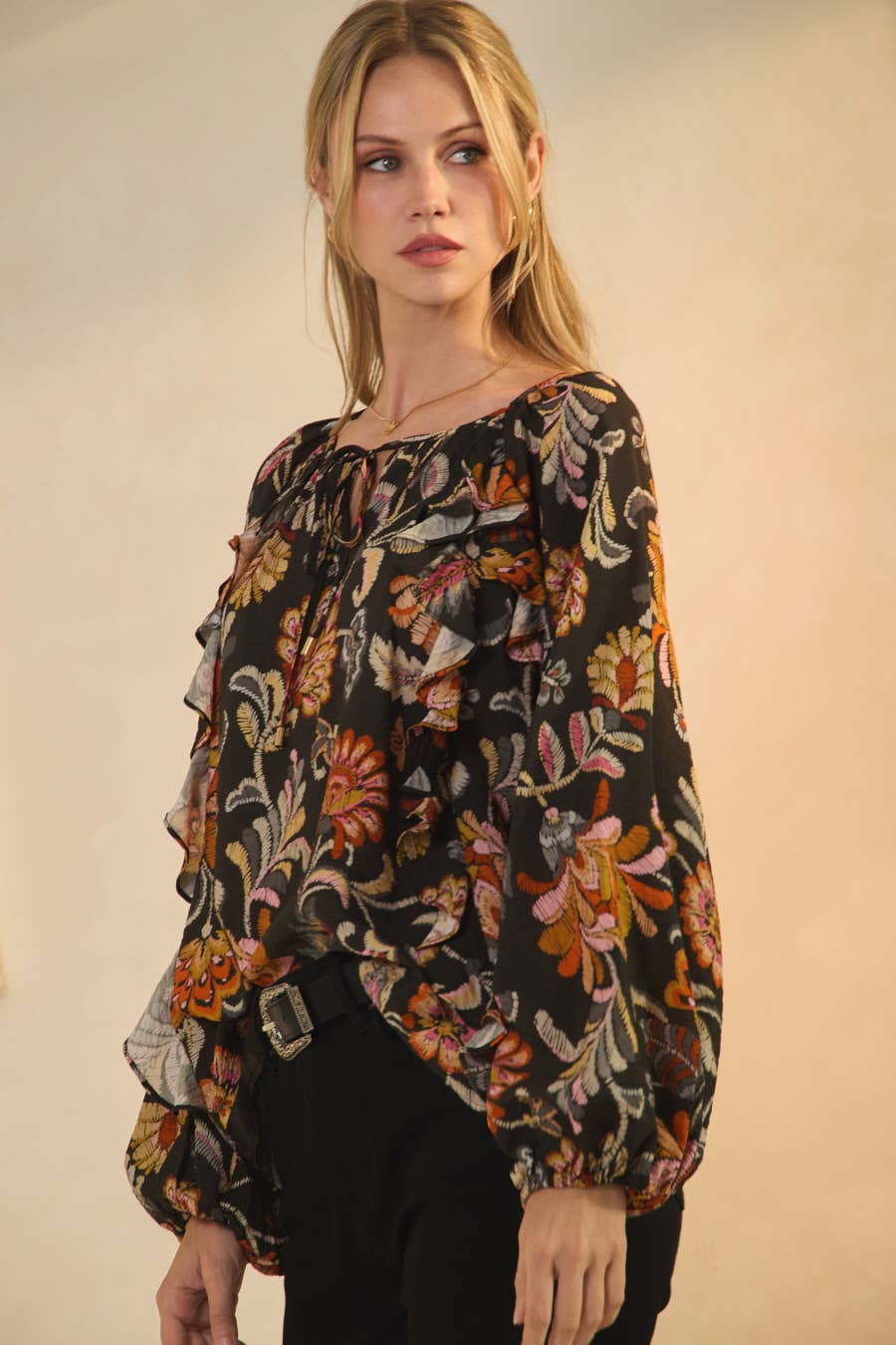Floral Printed Long-sleeve Blouse