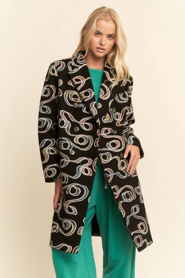 CHUNKY THREAD EMBROIDERED MIDI COAT