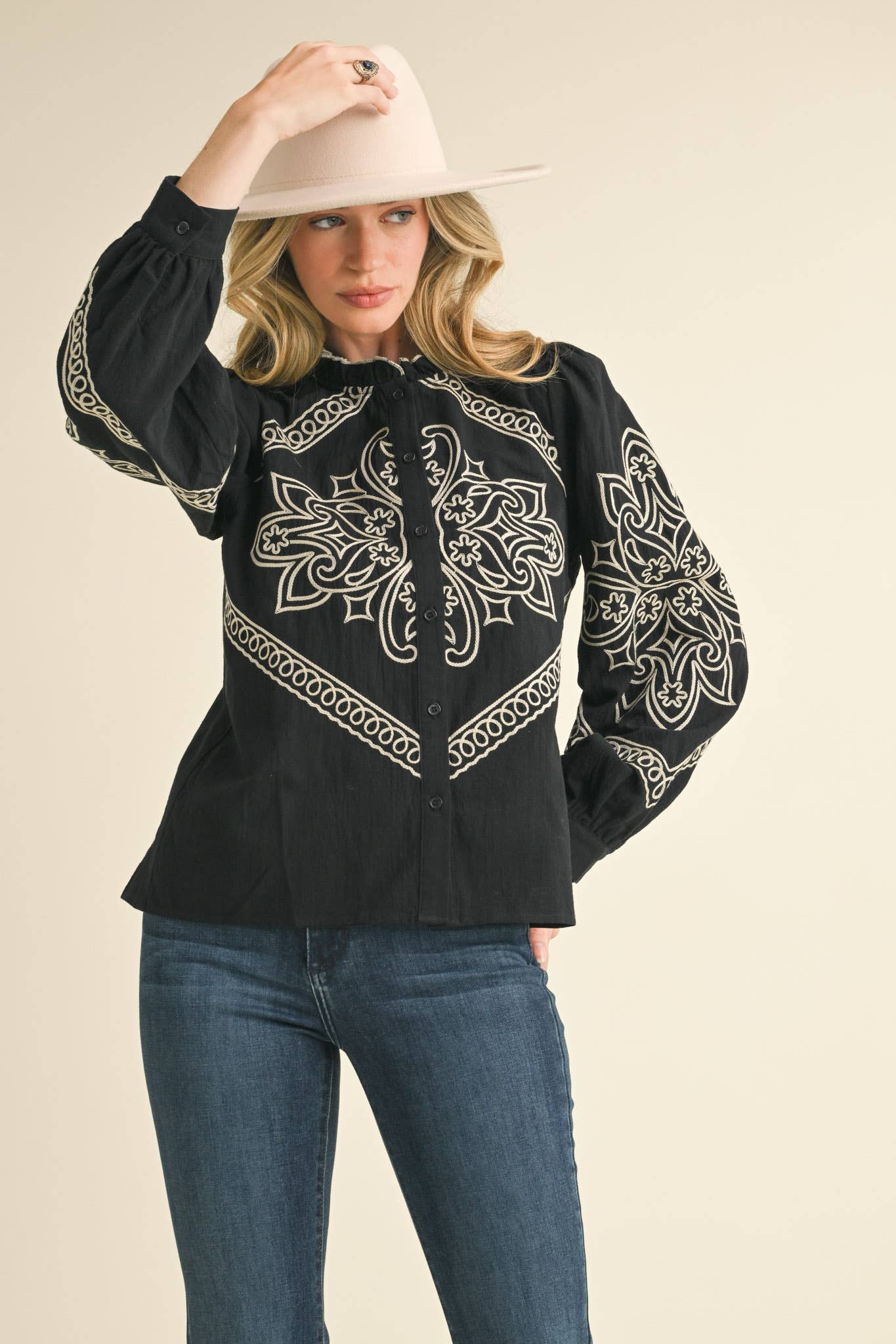 EMBROIDERED  BUTTON UP TOP