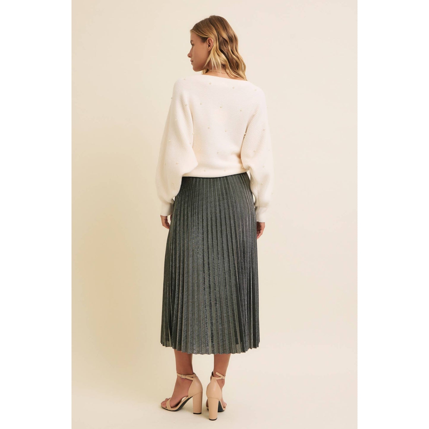 SPARKLING ACCENT PLEATED MIDI SKIRT