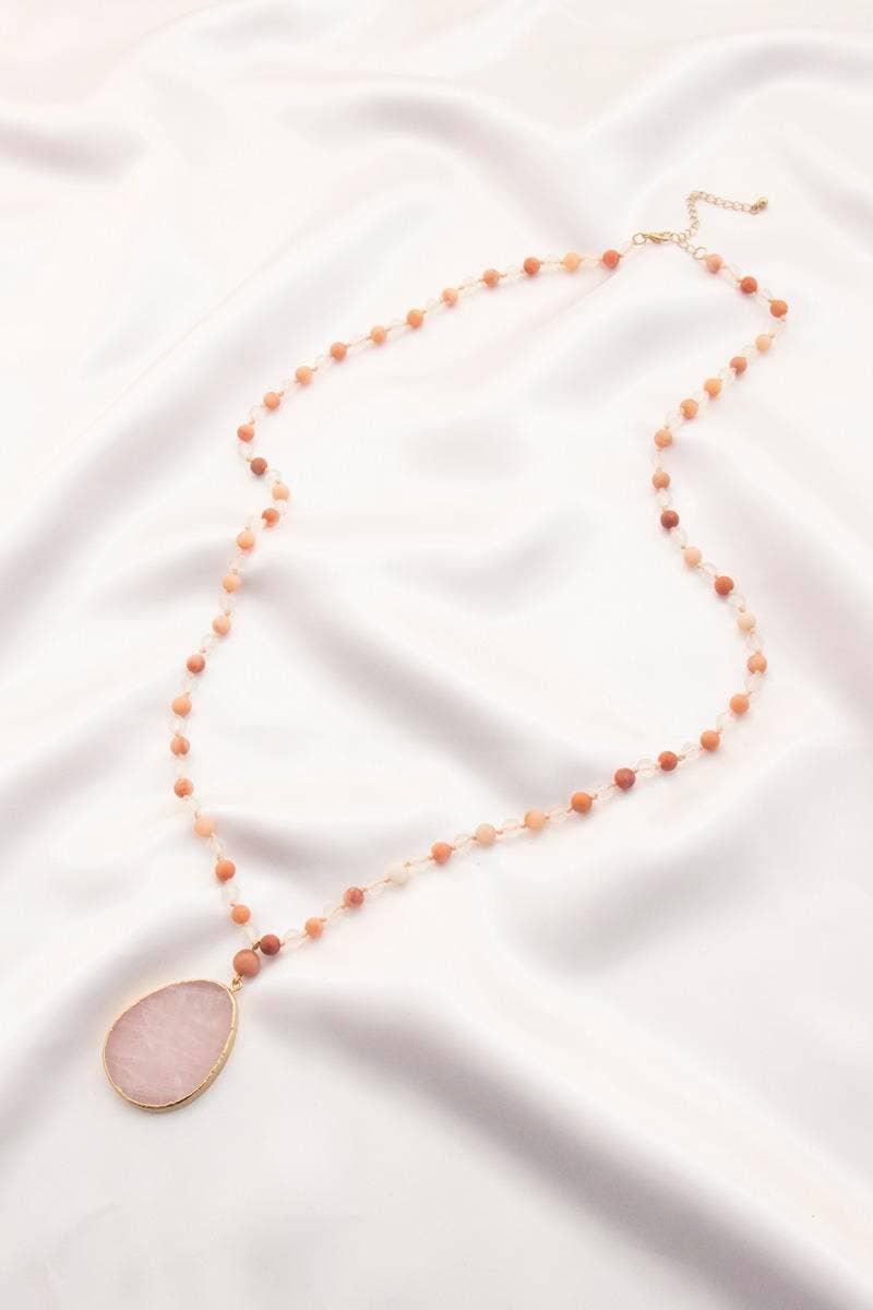 LONG BEADED NATURAL STONE NECKLACE