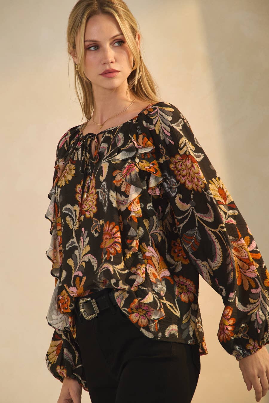 Floral Printed Long-sleeve Blouse