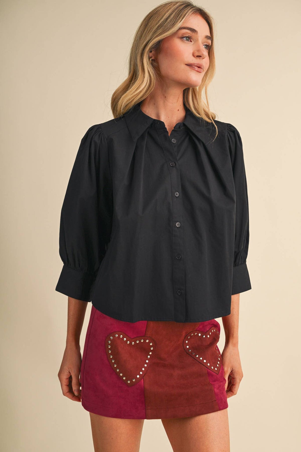 PUFF SLEEVE BUTTON DOWN TOP